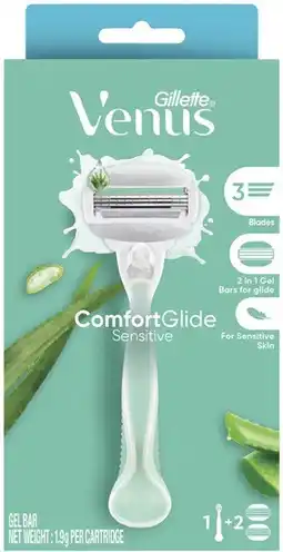Coles Gillette Venus Sensitive Comfortglide Razor Kit with 2 Refill Blades 1 Each offer