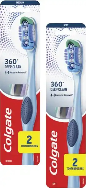 Coles Colgate 360 Degree Soft or Medium Toothbrush 2 Pack offer