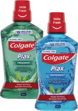 Coles Colgate Plax Fresh Mint or Peppermint Mouthwash 500mL offer