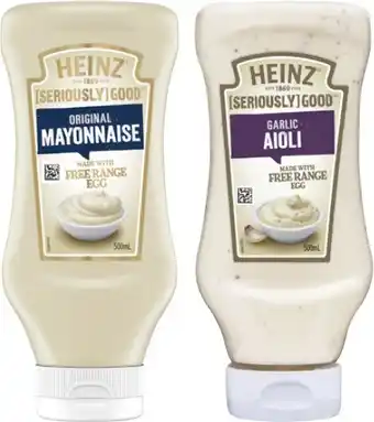 Coles Heinz Seriously Good Aioli or Mayonnaise 500mL offer