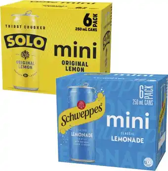 Coles Pepsi Max, Solo or Schweppes Lemonade Soft Drink 6x250mL offer