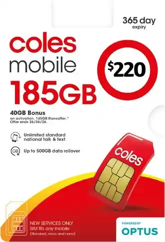 Coles Coles Mobile $220 Prepaid SIM offer