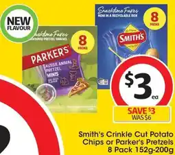 Coles Smith's Crinkle Cut Potato Chips or Parker's Pretzels offer
