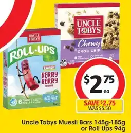 Coles Uncle Tobys Muesli Bars or Roll Ups offer