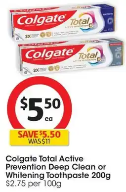Coles Colgate Total Active Prevention Deep Clean or Whitening Toothpaste offer