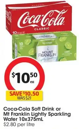 Coles Coca-Cola Soft Drink or Mt Franklin Lightly Sparkling Water offer
