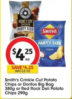 Coles Smith's Crinkle Cut Potato Chips or Doritos Big Bag or Red Rock Deli Potato Chips offer