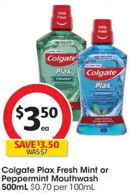 Coles Colgate Plax Fresh Mint or Peppermint Mouthwash offer