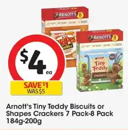 Coles Arnotts Tiny Teddy Biscuits or Shapes Crackers offer