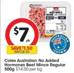 Coles Coles Australian No Added Hormones Beef Mince Regular offer