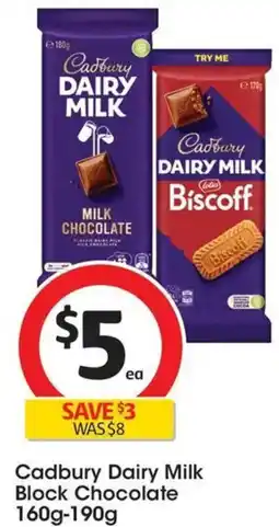 Coles Cadbury Dairy Milk Block Chocolate offer