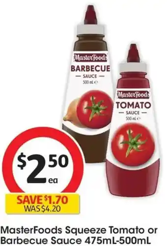 Coles MasterFoods Squeeze Tomato or Barbecue Sauce offer