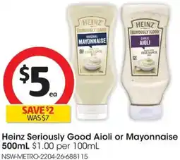 Coles Heinz Seriously Good Aioli or Mayonnaise offer