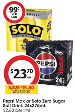 Coles Pepsi Max or Solo Zero Sugar Soft Drink offer