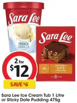 Coles Sara Lee Ice Cream Tub or Sticky Date Pudding offer