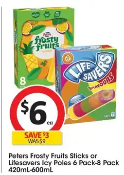 Coles Peters Frosty Fruits Sticks or Lifesavers Icy Poles offer