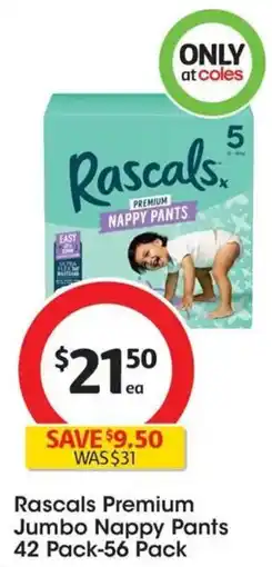Coles Rascals Premium Jumbo Nappy Pants offer