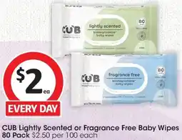 Coles CUB Lightly Scented or Fragrance Free Baby Wipes offer