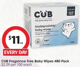 Coles CUB Fragrance Free Baby Wipes offer