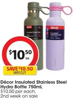Coles Décor Insulated Stainless Steel Hydro Bottle offer