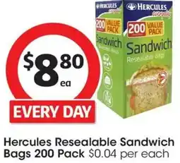 Coles Hercules Resealable Sandwich Bags offer