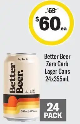 Coles Better Beer Zero Carb Lager Cans offer