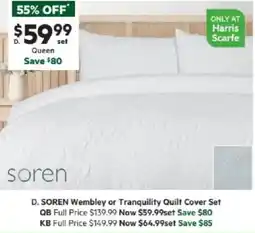 Harris Scarfe Wembley or Tranquility Quilt Cover Set offer