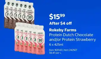 Rokeby Farms Protein Dutch Chocolate and/or Protein Strawberry 6 x 425ml