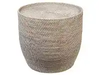 LivingStyles Savannah Rattan Round Side Table, White Wash offer