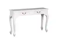 Queen Ann Solid Mahogany Timber 2 Drawer Sofa Table, 120cm, White