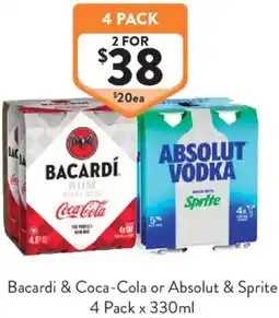 Foodworks Bacardi & Coca-Cola or Absolut & Sprite offer
