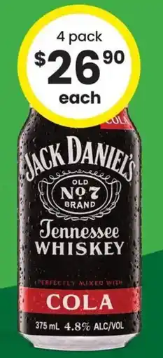The Bottle O Jack Daniel's 4.8% Premix Range Cans offer