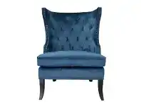 LivingStyles Ceretto Velvet Fabirc Wing Back Lounge Chair, Navy offer