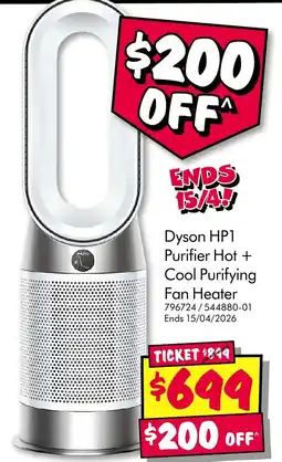 JB Hi-Fi Dyson HP1 Purifier Hot + Cool Purifying Fan Heater offer
