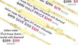 Goldmark italian made 17cm trace charm bracelet with diamond offer