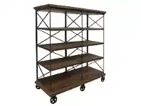 LivingStyles Escot Industrial Timber Top Metal Frame Display Shelf with Castors offer