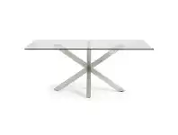 LivingStyles Bromley Tempered Glass & Stainless Steel Dining Table, 200cm, Clear / Silver offer