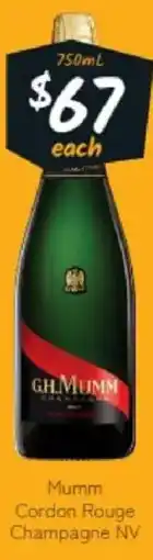 Cellarbrations Mumm cordon rouge champagne nv offer