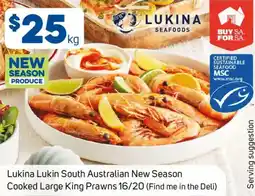 Foodland Lukina Lukin South Australian New Season Cooked Large King Prawns 16/20 offer