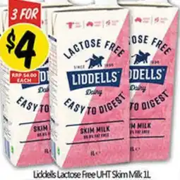 NQR Liddells Lactose Free UHT Skim Milk 1L offer