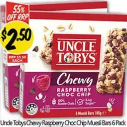 NQR Unde Tobys Chewy Raspberry Choc Chip Muesli Bars 6 Pack offer
