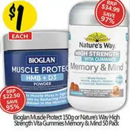 NQR Bioglan Musde Protect 150g or Nature's Way High Strength Vita Gummies Memory & Mind 50 Pack offer