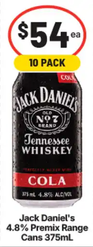 IGA Liquor Jack Daniel's 4.8% Premix Range Cans 375mL offer
