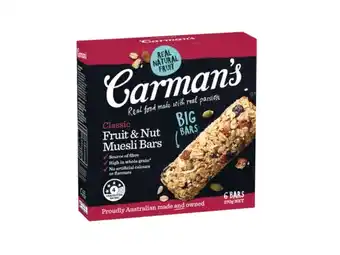 Carman’s muesli, protein or nut bars 150-270g