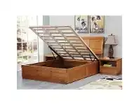 LivingStyles Moselia Tasmanian Oak Gas Lift Platform Bed, Queen, Wheat offer