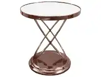 LivingStyles Tiffany Glass Top Stainless Steel Side Table, Copper / White offer