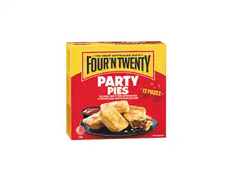Foodworks Four’n twenty party pies or sausage rolls 12 pack 500/600g offer