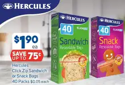 Foodland Hercules Click Zip Sandwich or Snack Bags offer