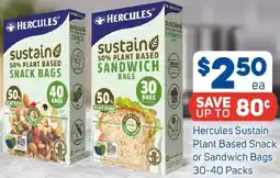 Foodland Hercules Sustain Plant Based Snack or Sandwich Bags offer