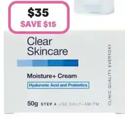 Priceline Clear Skincare Moisture+ Cream with Hyaluronic Acid and Prebiotics offer
